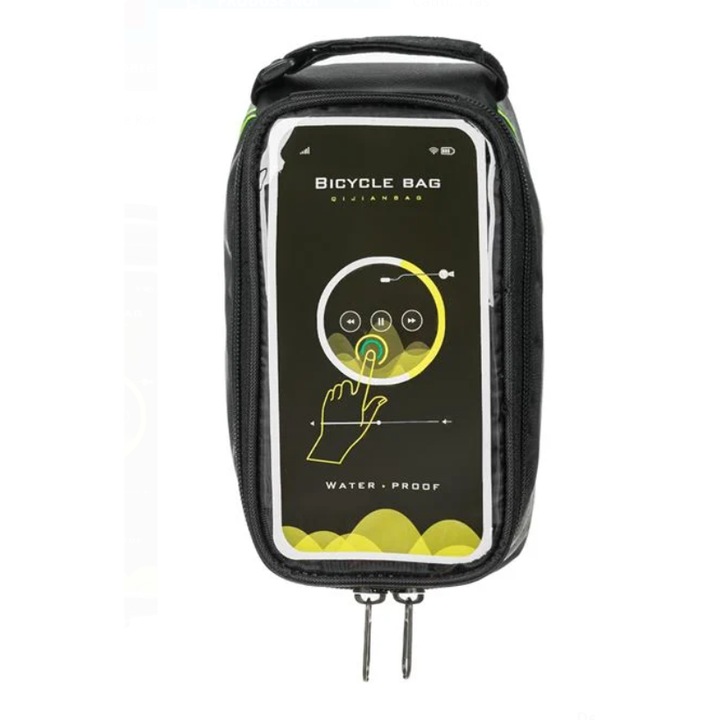 Kerékpártáska átlátszó vízálló PVC borítással, érintőképernyővel mobiltelefonokhoz, 10 x 20 x 10 cm