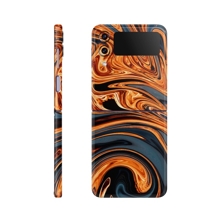 Folie de protectie pentru Samsung Galaxy Z Flip 4, Colectia Signature, Skin Spate cu laterale unite, Amber Blaze