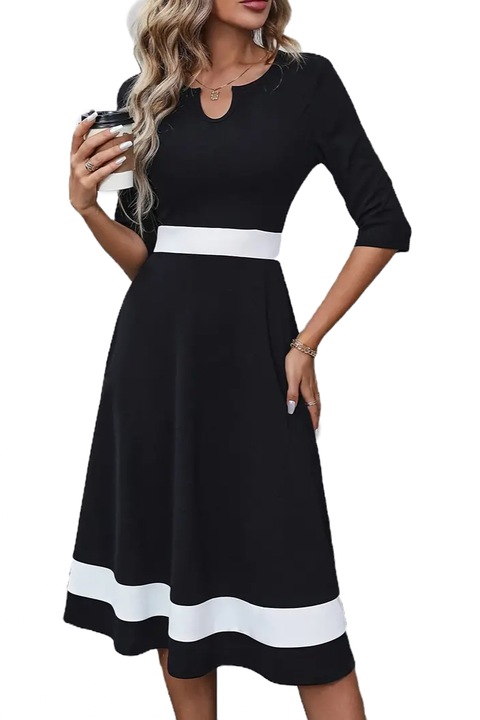 Rochie office eleganta peste genunchi, cu accente albe, marimea S