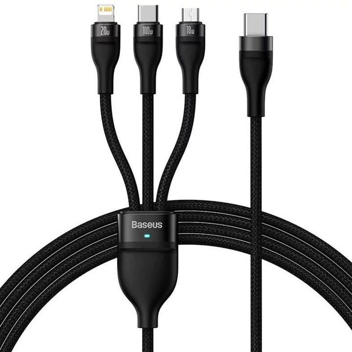 Adat- és töltőkábel 3 az 1-ben Baseus - Adatkábel Flash Series 2 USB Type-C USB Type-C Lightning Micro-USB gyorstöltés 100 W 1,5 m - fekete