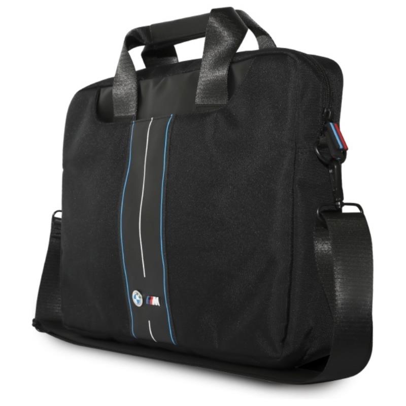 Geanta laptop BMW, 16", nylon, ecologica, albastra cu dungi
