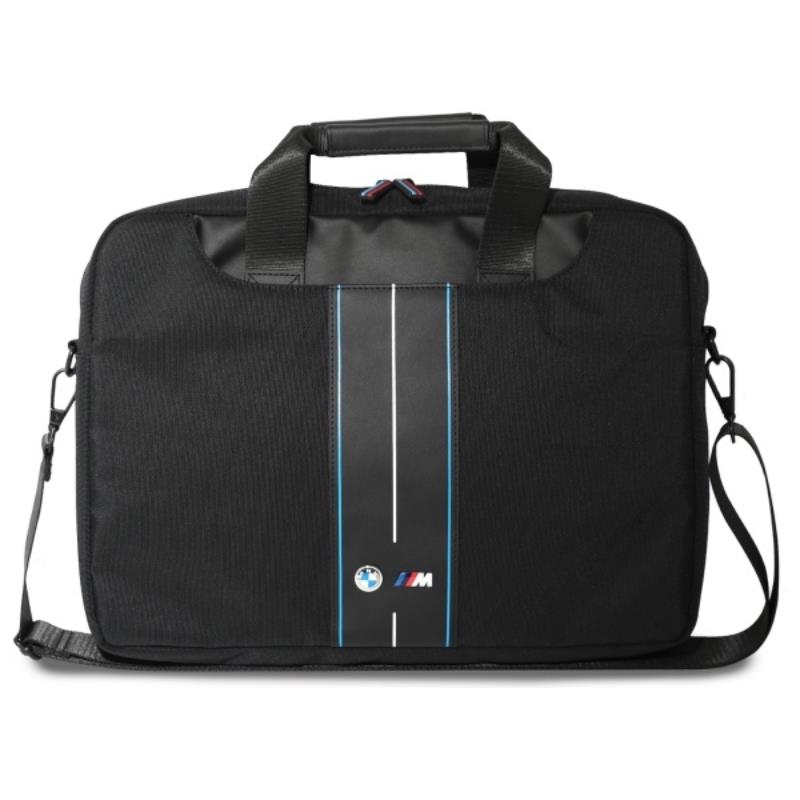 Geanta laptop BMW, 16", nylon, ecologica, albastra cu dungi