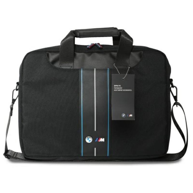 Geanta laptop BMW, 16", nylon, ecologica, albastra cu dungi