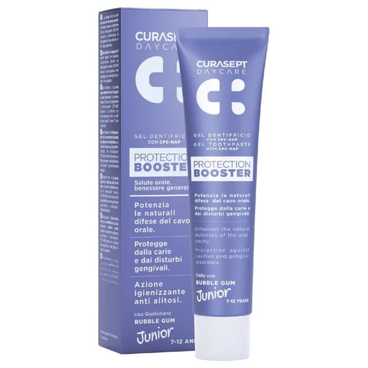 Pasta de dinti pentru copii, Curasept Daycare Bubble Gum, 50 ml, 7-12 ani+