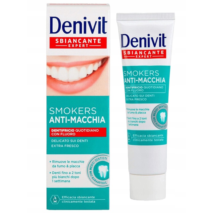Fogkrém, Denivit Smokers Anti-Stain, 50 ml, foltok elleni védelem, fluorid formula