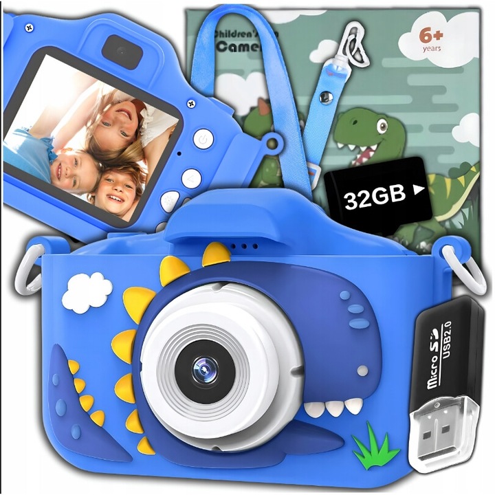 Детска камера, 32GB SD карта 1080P HD, 48 милиона пиксела, 2,0 инча, 400mAh, развълнуван, 3 години+, тъмно син