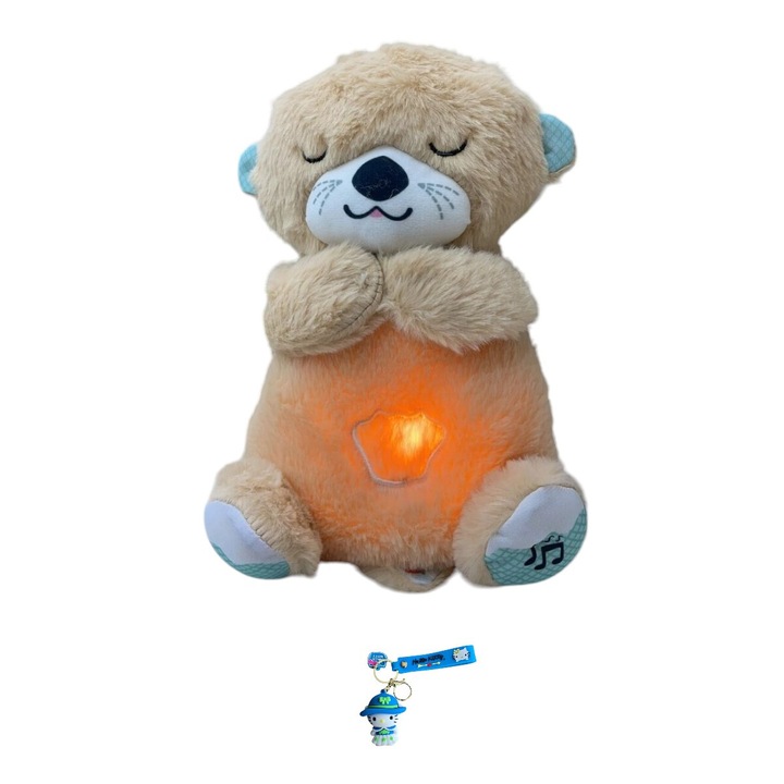 Teddy Bear / Otter CREM plüssjáték, amely imitálja a légzést, rezgésekkel, nyugtató zenével, kellemes fényezéssel, alvásjavító funkcióval, kulcstartóval