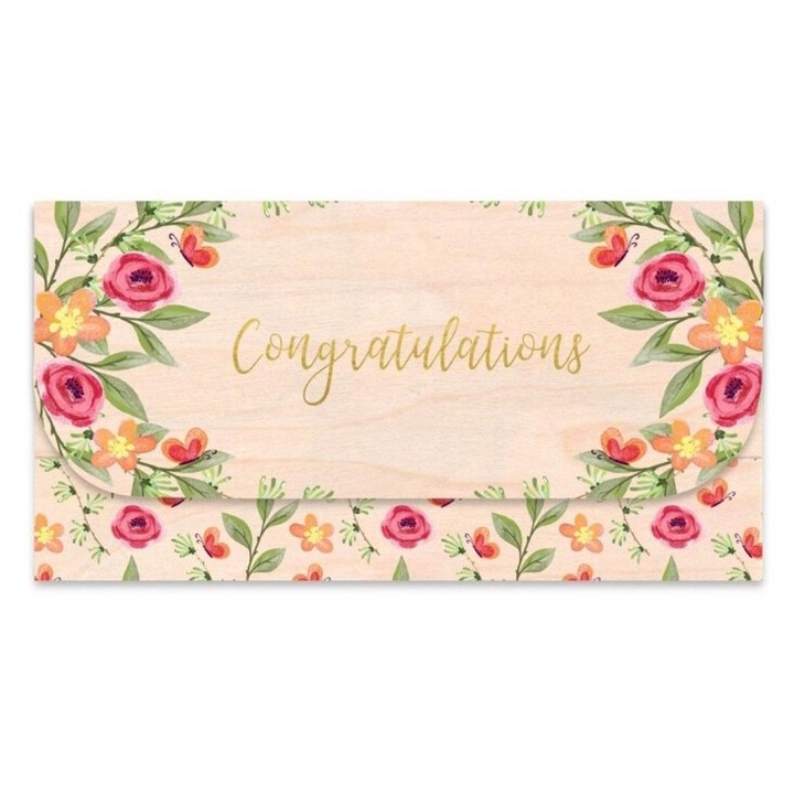 Koperta upominkowa drewniana Gratulacje, Cozywood, 19x10cm, folia