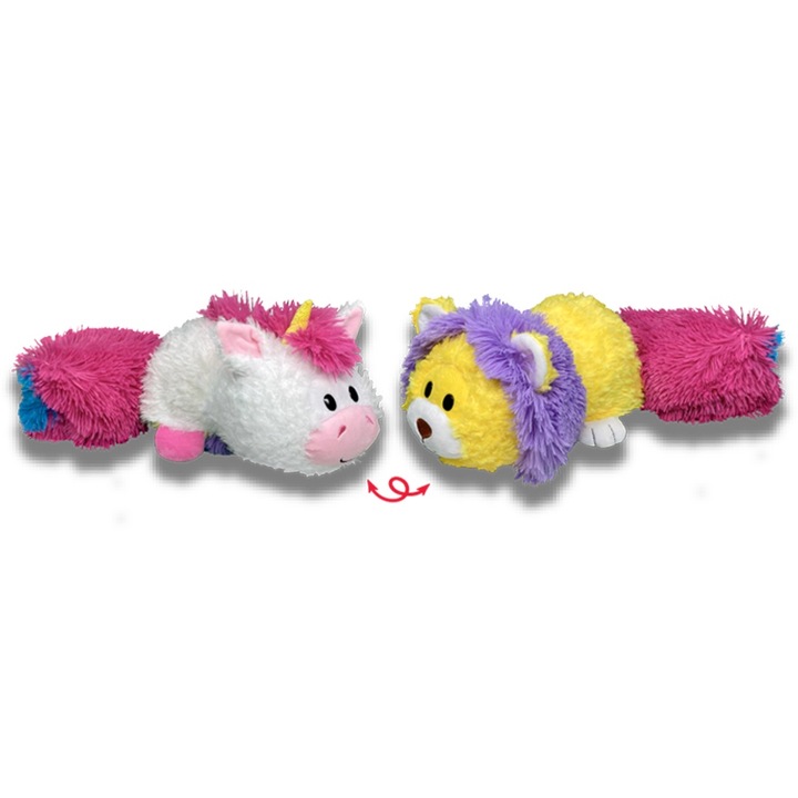 Плюшена играчка Chippo Flipazoo Magic Tails 214074-B, Животно с вълшебна опашка, Опашковци 3 в 1, Жълтият лъв се трансформира в бял еднорог, Розов опашка, 30см
