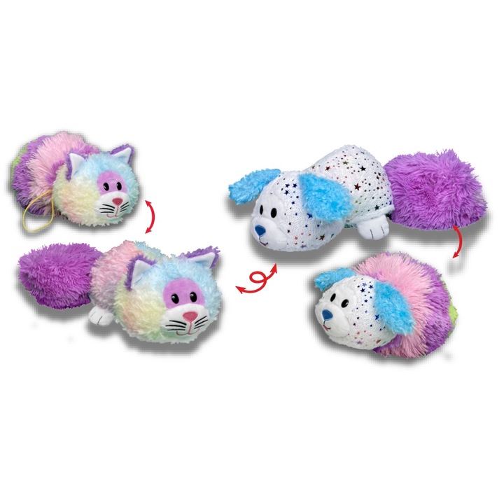 Плюшена играчка Chippo Flipazoo Magic Tails 214074-E, Животно с вълшебна опашка, Опашковци 3 в 1, Рейнбоу Кити се трансформира в искрящо кученце, 30см