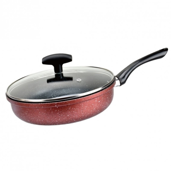 Тиган Rosberg R51319G22CD, 22см., Дълбок, С капак, Мраморно покр., Индукция, Бордо