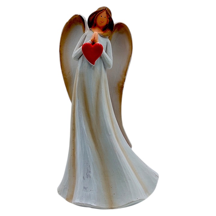 Figura, Angyal típusú, Kerámia, Fehér, 20x10 cm