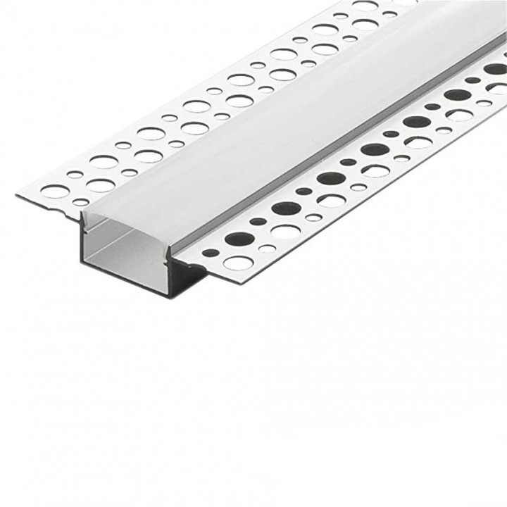 Алуминиев профил за LED лента Lightex, 12mm, За вграждане, 59.3*12.9mm, С матиран разсейвател, капачки и държачи, 3 метра