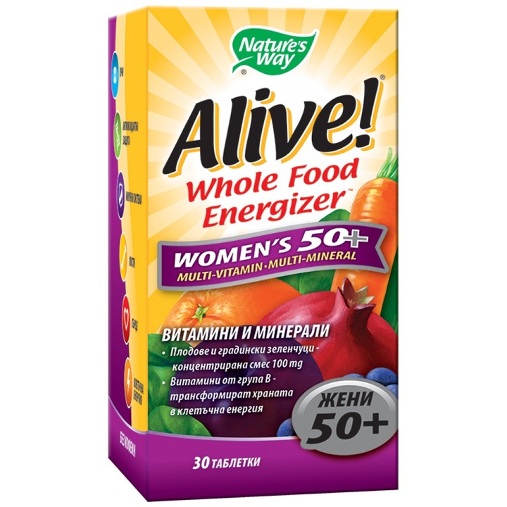 Хранителна добавка Natures Way Alive! Womens 50plus Multivitamins, 30 Таблетки