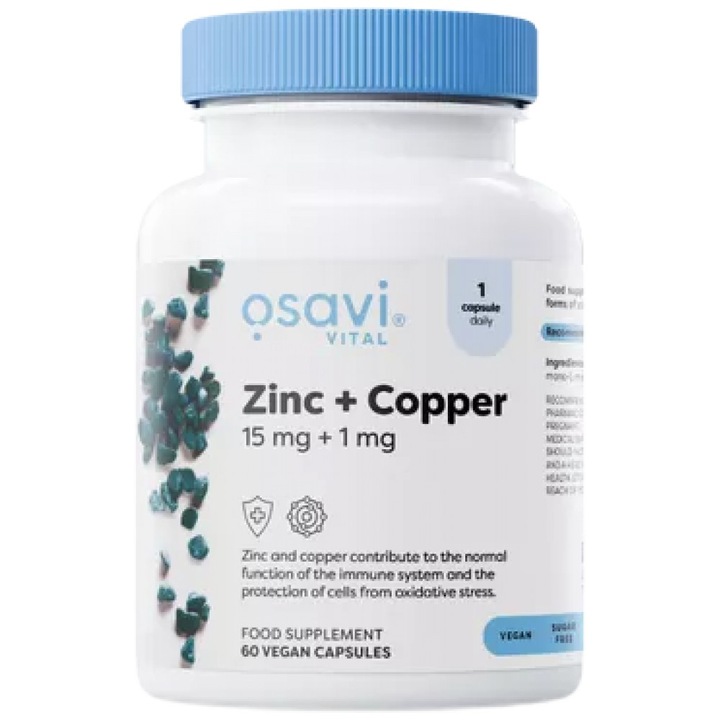 Хранителна добавка Osavi Zinc plus Copper L-OptiZinc, 60 капсули