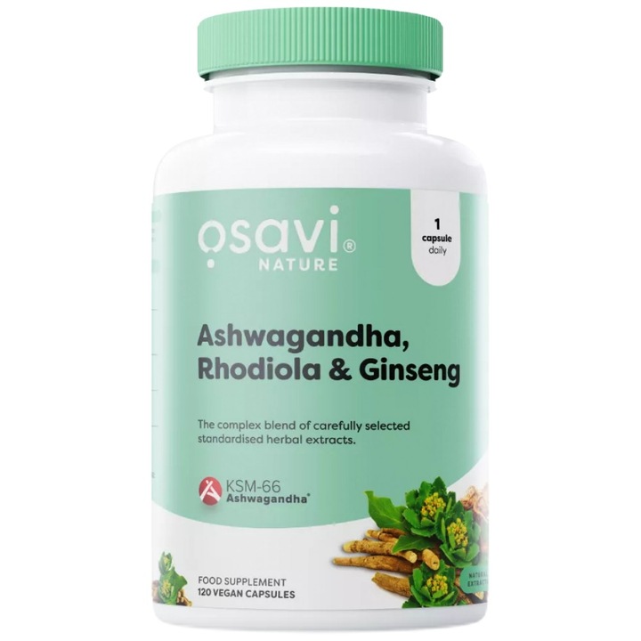 Supliment alimentar Osavi Ashwagandha plus Rhodiola si Ginseng, 120 capsule