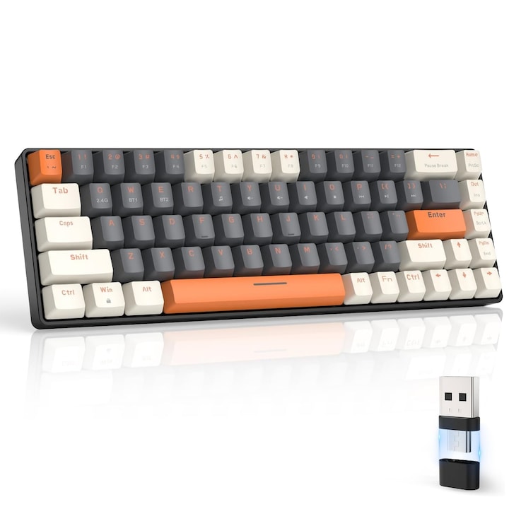 Механична игрална клавиатура MOSMAOO®, USB type-C, безжична клавиатура, Bluetooth, двойна връзка в режим, бяло/сиво