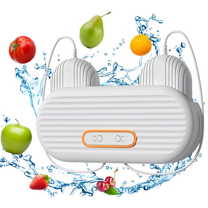 Aparat multifunctional, Noonedibs, curatare, sterilizare si dezinfectare alimente, eliminare a pestidicidelor si hormonilor din mancare, portabil, Compartiment dublu, patru moduri de curatare, design montat pe perete, vibratii de inalta frecventa, Alb