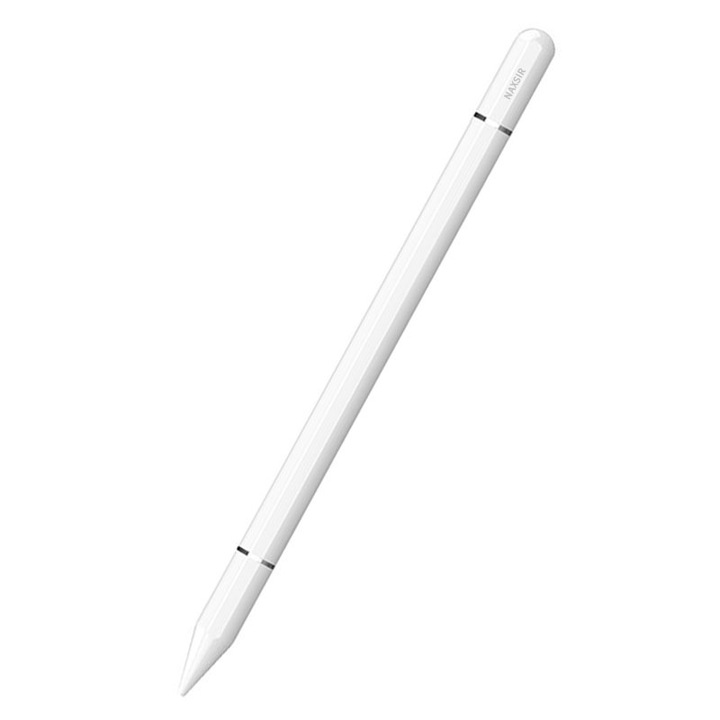 Stylus Pen Universal 2 in 1, NAXSIR, Inscriptibil cu doua capete, Pentru Telefon si tableta, Magnetic, Alb