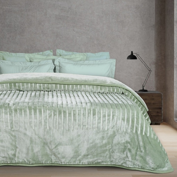 Patura set 1360 Velour, Das Home, 160x220cm si 220x240cm, verde inchis, 100% acrilic
