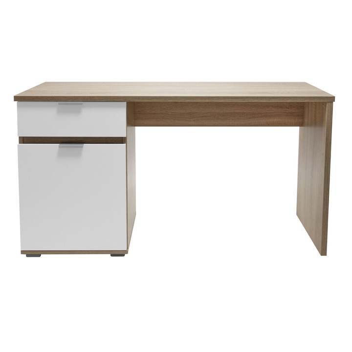 Компютърно бюро Yana, дъб сонома + матово бяло, 130 x 75,5 x 50 см