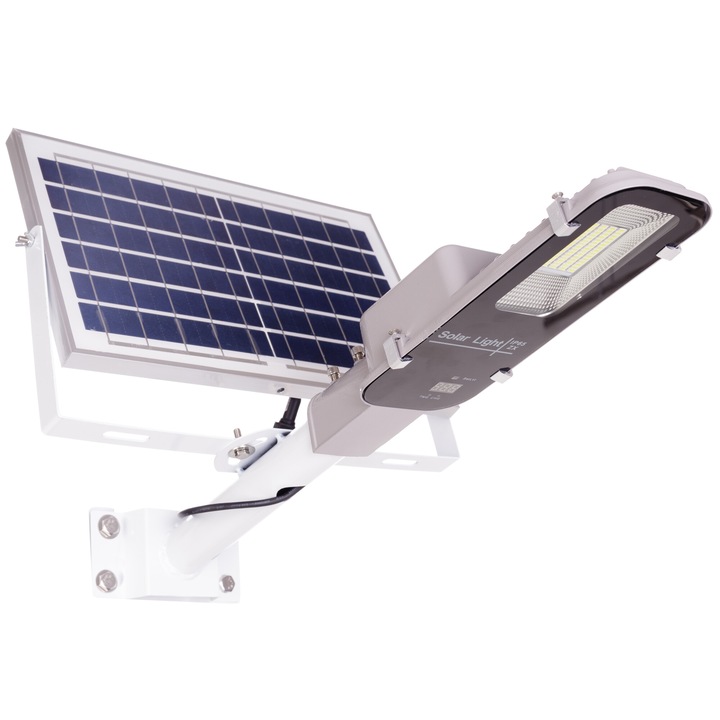 Lampa solara stradala LED, 30W, 2400 lm, panou, suport metalic, telecomanda, lumina rece