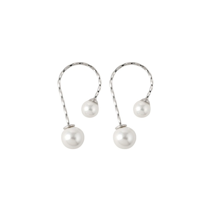 Fülbevaló, felfüggesztő zsinór, dupla gyöngy, hossz 27mm, ezüst
