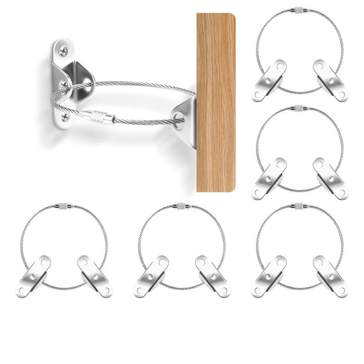 Set de 6 ancore pentru mobilier, Basesailor, protectie impotriva rasturnarii, capacitate mare de incarcare, otel inoxidabil, argintiu