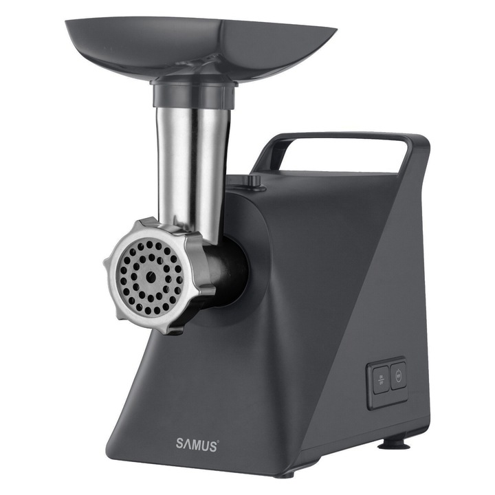 Месомелачка Samus SMT-1215GRAY, 1200 W, 1 скорост + реверс, приставки за колбаси и кебе, черна