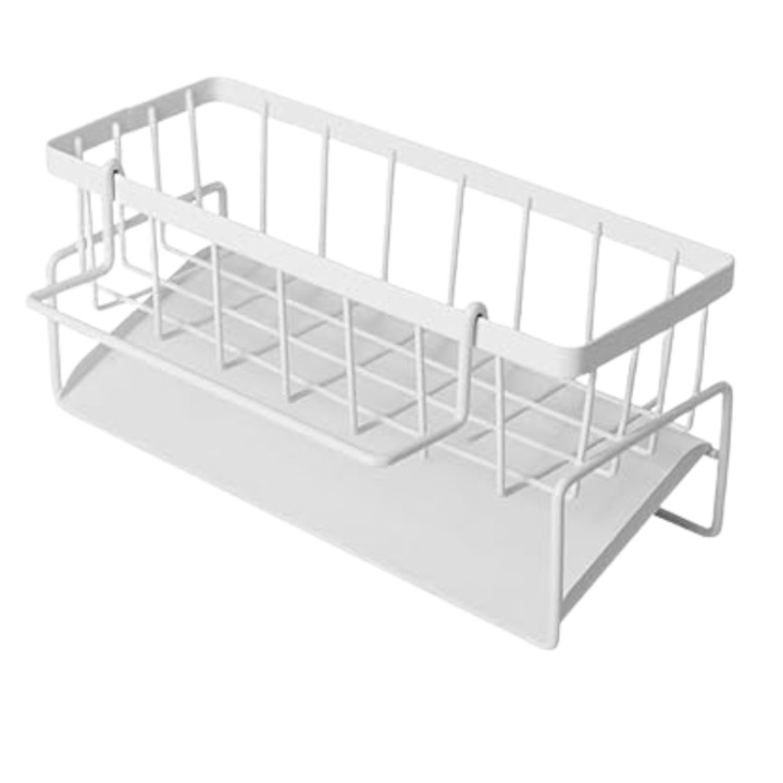 Поставка IdealTI®, За гъби, Кърпи и препарат за съдомиялна от неръждаема стомана, Многофункционален, Органайзер за почистващи принадлежности, Подвижна тава за оттичане, Просторна, Бяла