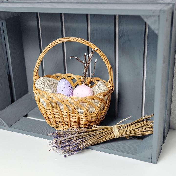 Kis fonott kosár fogantyúval, Creative Home, 19 x 14 x 21 cm, kézzel szőtt tároló születésnapi ajándéktartó húsvéti ajándék