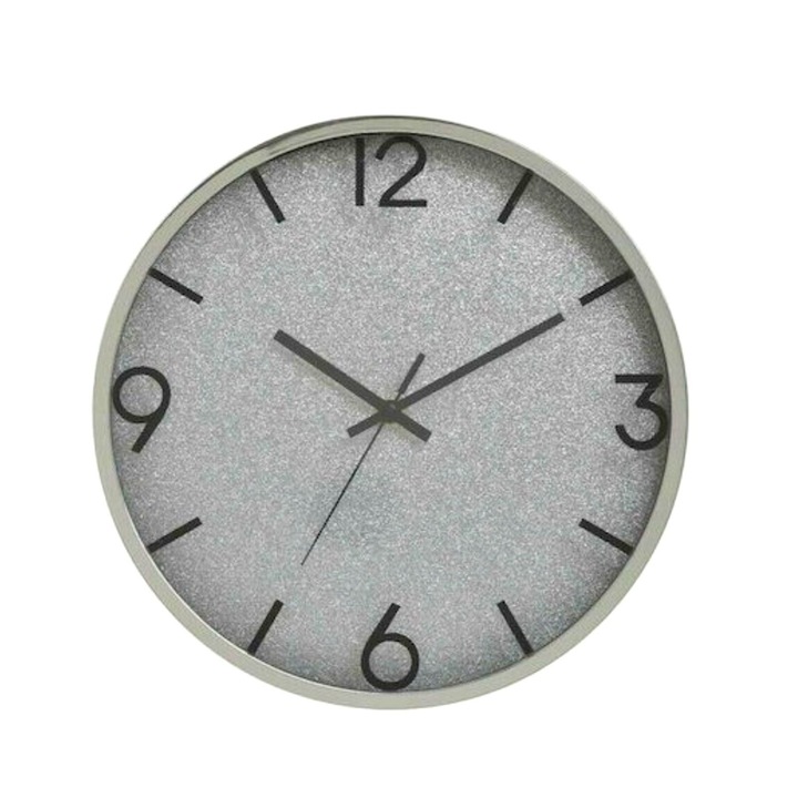 Ceas decorativ de perete INART, 30cm, PVC, glitter, gri