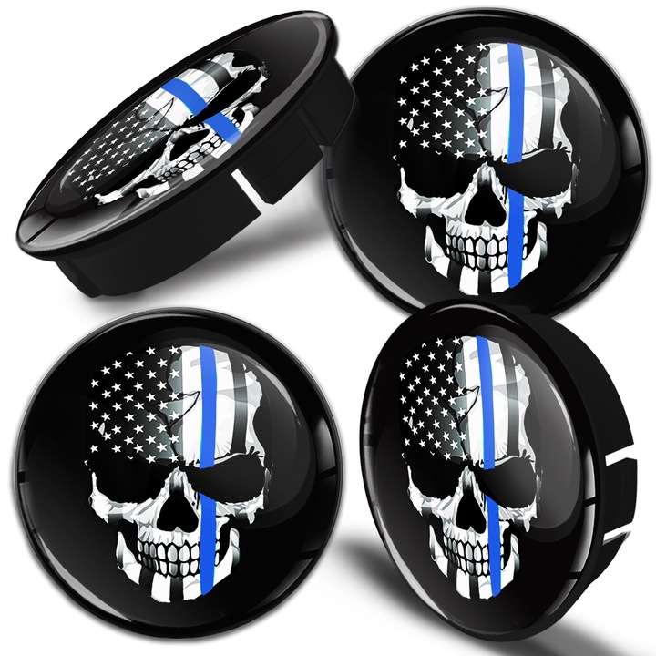 SkinoEu alufelni sapkák készlet, OD 60mm, OD 56mm, alufelnihez, Univerzális, Koponya, USA Flag, Blue line, C 99, 4db