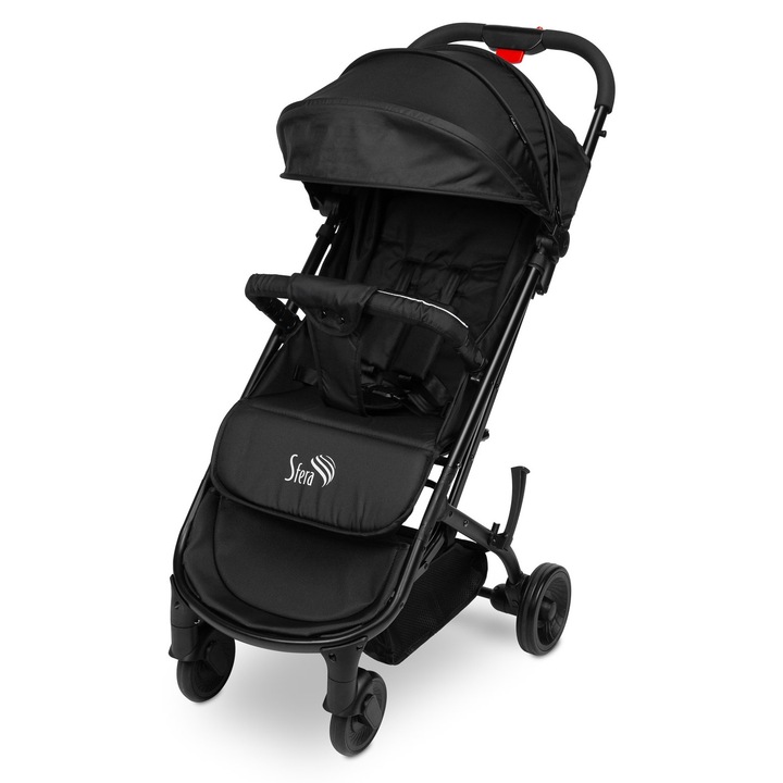 Количка, Caretero, Sfera, 7 кг, телескопична дръжка, протектор за крака, дъждобран, 79x51x105 см, черен