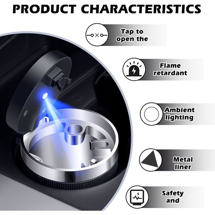 LED autós hamutartó, Basesailor, kivehető kivitel, fekete, 48x70x100mm