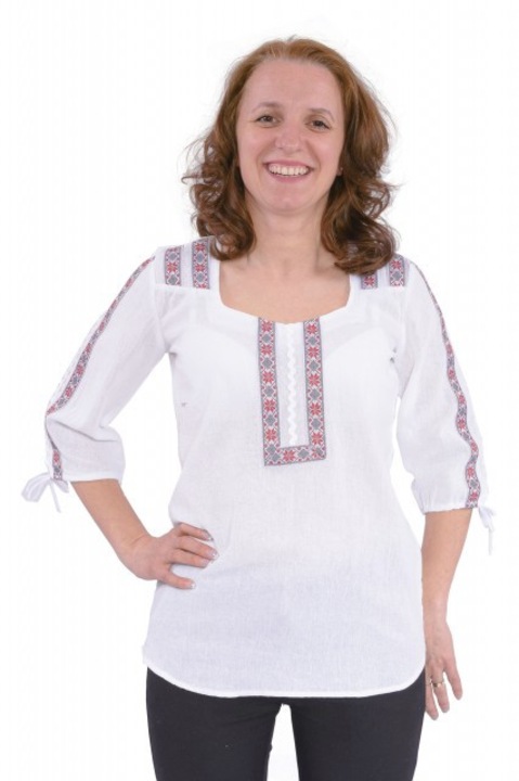 Bluza ie alba traditionala cu panglica motive traditionale BL152 NatuRustiQ