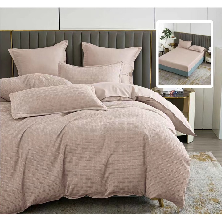 Finet Natur UNI Stripe ágynemű 6 db matrachuzat 160/180x200 cm, paplan 200x230 cm, 2 párnahuzat 50x70 és 70x70 cm, Cappuccino, Pucioasa