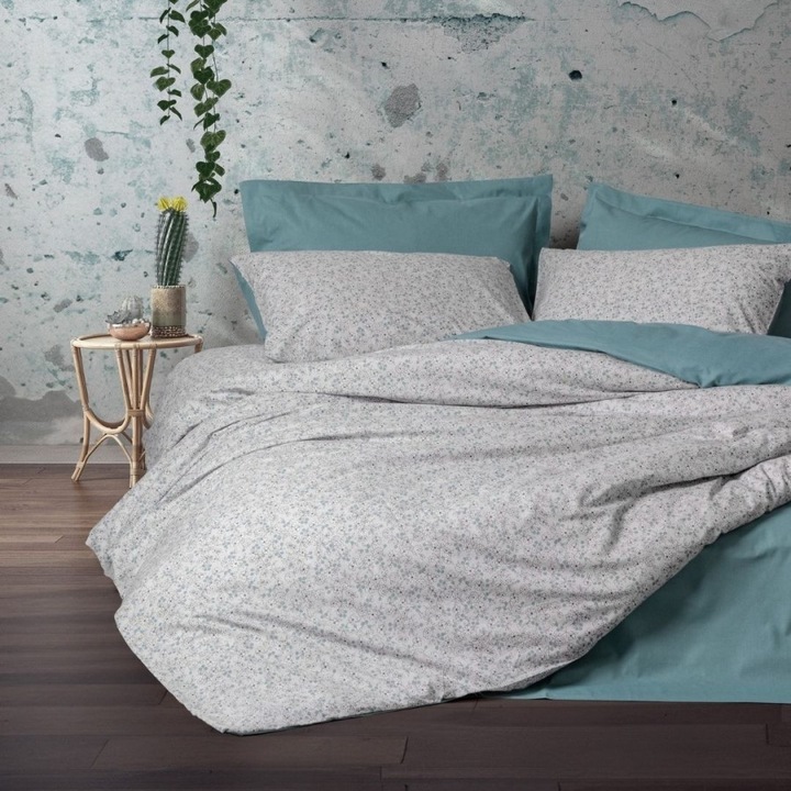 Lenjerie pat dublu, bumbac 100% ranforce, cearsaf pat cu elastic 160 x 200 cm, 4 piese, Cotton Box, June Mint