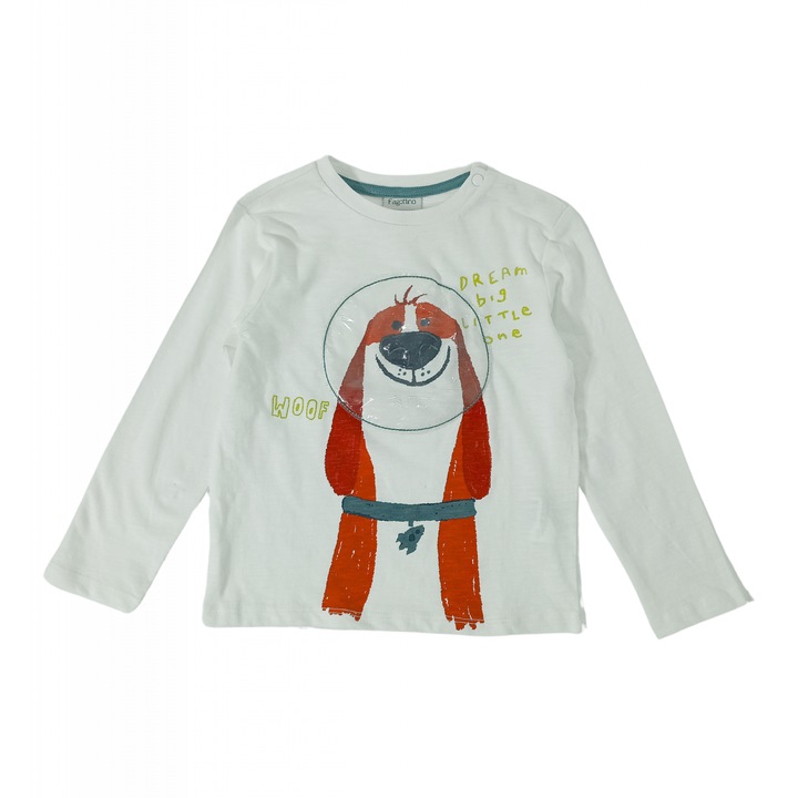 Bluza cu maneca lunga baieti, OVS, imprimeu catel astronaut, Bumbac, Alb, 92 cm, 2-3 ani 2546, Alb, 92 CM