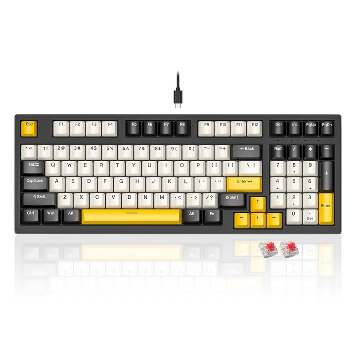 Tastatura mecanica gaming ISEITTY, comutatoare rosii, iluminare RGB, negru, USB tip C