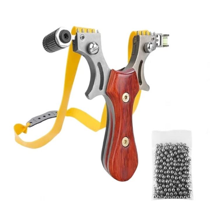 Пакет Прашка с лазер и 100 метални топчета, 11, 5 см, с болобок, дървена дръжка, кафява