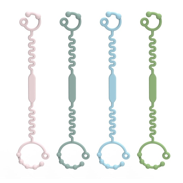 Set 4 snururi anti-pierdere suzeta, Basesailor, silicon alimentar, 30x45cm, multicolor