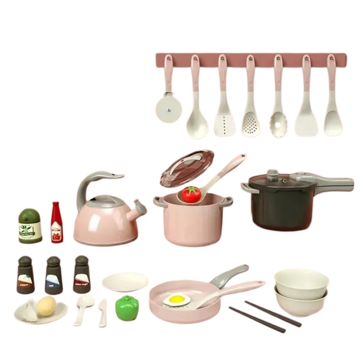 Set accesorii pentru bucatarie copii Mixbo, plastic, 32 piese, 3 ani +, roz