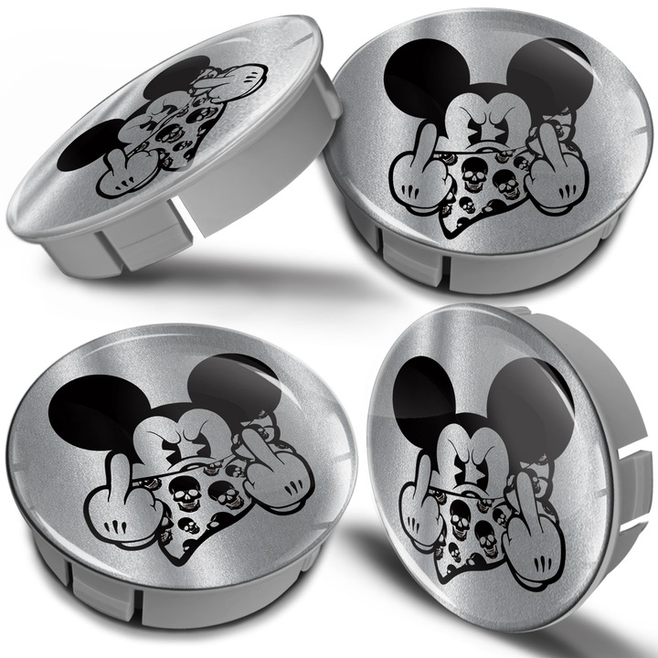 Set capace roti SkinoEu, diametru exterior 60 mm, diametru interior 56 mm, pentru jante din aliaj, universale, Mickey Mouse, CS 6, 4 buc.