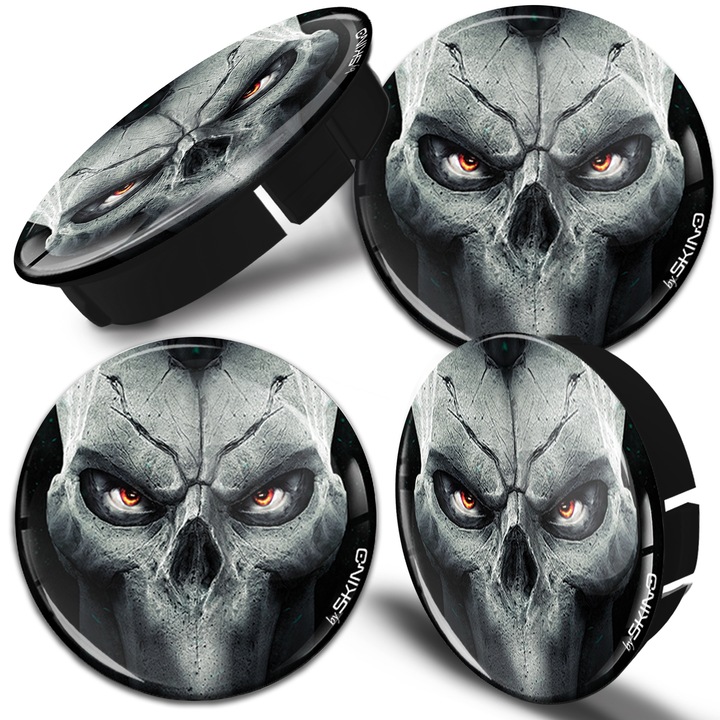 Kupak készlet alufelnihez SkinoEu, külső átmérővel 60mm, belső átmérővel 56mm, alumínium keréktárcsákhoz, Univerzális, Fekete, Skull, C 16, 4db