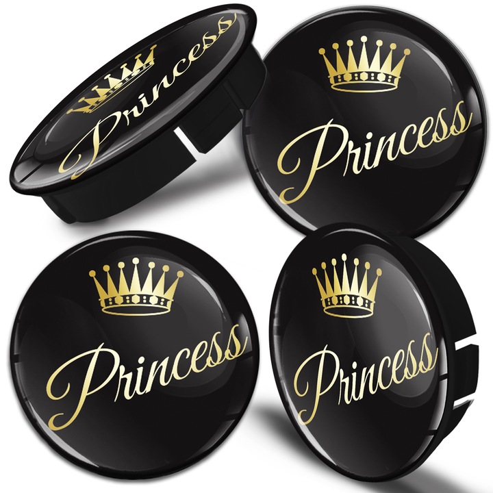 Kupak készlet alufelnihez SkinoEu, külső átmérővel 60mm, belső átmérővel 56mm, alumínium keréktárcsákhoz, Univerzális, Fekete, The Princess, C 51, 4db