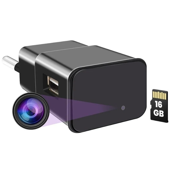 USB Töltő Kémkamerával iUni IP1000, 16GB, WiFi, 4K Nézet, Audio-Video, P2P