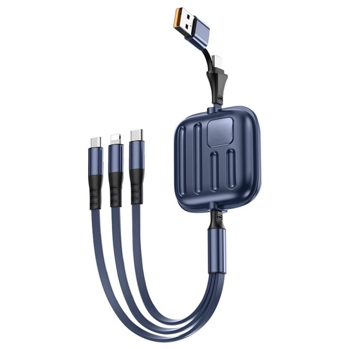 IUni B23 behúzható 5 az 1-ben gyorstöltő kábel, 100W, gyorstöltés, 120 cm, USB-A/USB-C – Micro-USB, Lightning, Type-C, iPhone, Samsung, Huawei, Xiaomi, Airpods, MacBook