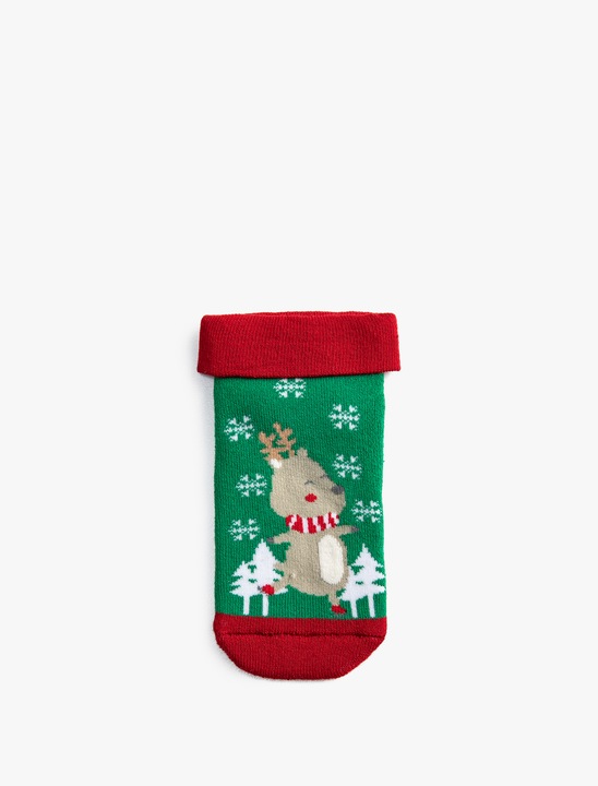 KOTON, Sosete cu model de Craciun, Verde, 116-134 CM