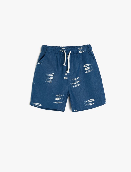 KOTON, Pantaloni scurti cu snur de ajustare si imprimeu, Albastru, 80-86 CM